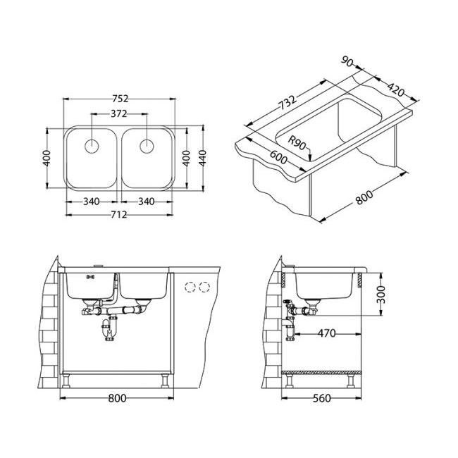 Мойка кухонная Alveus Duo 30 SAT 752X440х180 нержавеющая сталь, с сифоном