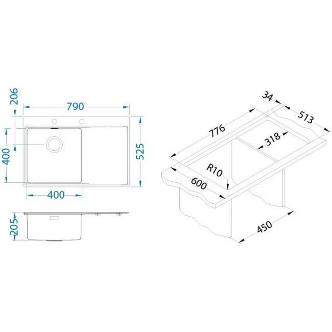 Мойка кухонная Alveus Pure 40L KMB 790х525х195 левая, нержавеющая сталь, с сифоном