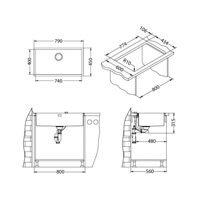 Мойка кухонная Alveus Quadrix Monarch 60 Аnthracite 790х450х200 нержавеющая сталь, с выпуском, без сифона