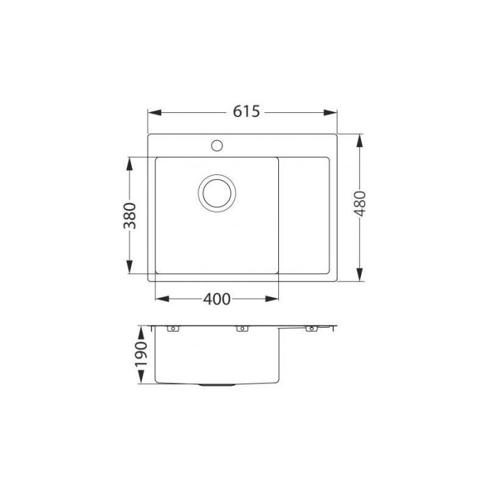 Мойка кухонная Alveus Quarto 20 BRS 615х480х190 нержавеющая сталь, с сифоном