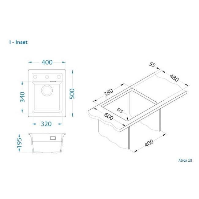 Мойка кухонная Alveus Granital Atrox 10 Terra-G22 400х500х195 с сифоном, бежевая