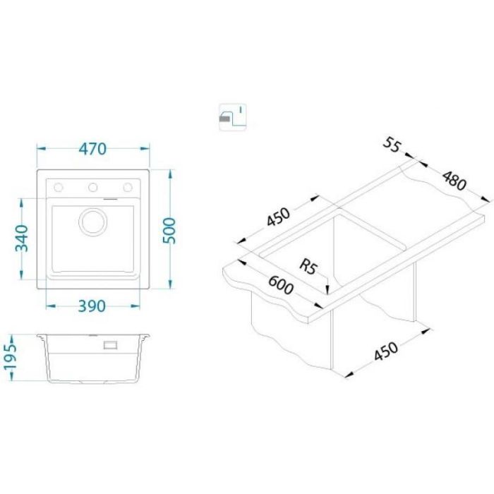 Мойка кухонная Alveus Granital Atrox 20 Terra-G22 470х500х195 с сифоном, песчаный