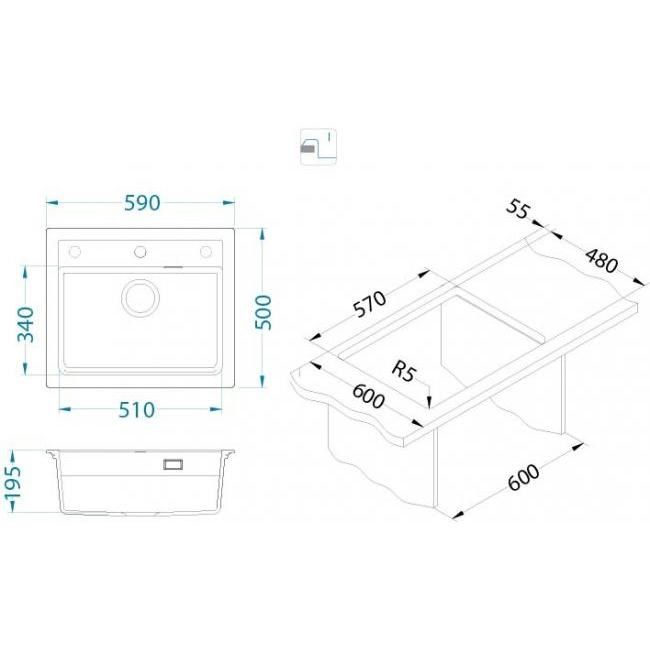 Мойка кухонная Alveus Granital Atrox 30 Terra-G22 590х500х195 с сифоном, песчаный