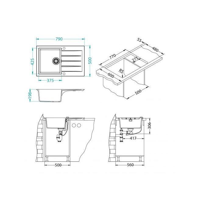 Мойка кухонная Alveus Granital Cadit 20 Arctic-G11 790х500х200 с сифоном, белая