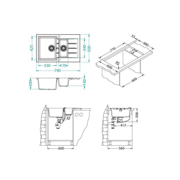 Мойка кухонная Alveus Granital Cadit 70 Terra-G22 790х500х200 с сифоном, песчаный