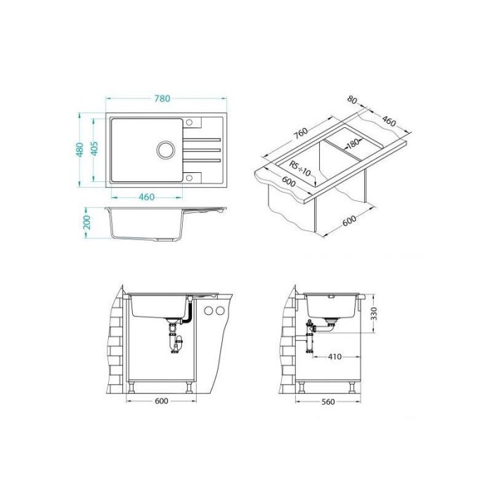 Мойка кухонная Alveus Granital Intermezzo 130 Arctic-G11 780х480х200 с сифоном, белая