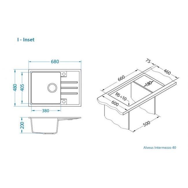 Мойка кухонная Alveus Granital Intermezzo 40 Carbon-G91 680х480х200 с сифоном, черная