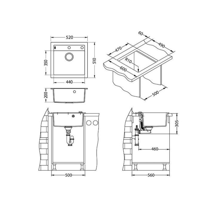 Мойка кухонная Alveus Granital+ Formic 20 Arctic-G11 520х510х200 с сифоном, белая