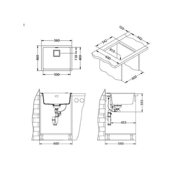 Мойка кухонная Alveus Granital+ Quadrix 50 Arctic-G11 560х460х200 с сифоном, белая