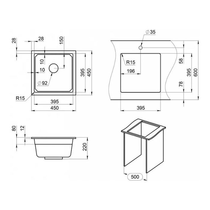 Кухонная мойка GRANULA Kitchen Space (4501U, ЧЁРНЫЙ)