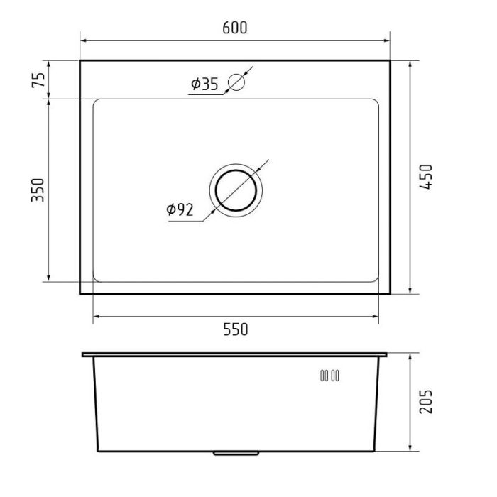 Кухонная мойка GranFest Metal 6045 нерж, 60 x 45 см, цвет нержавеющая сталь