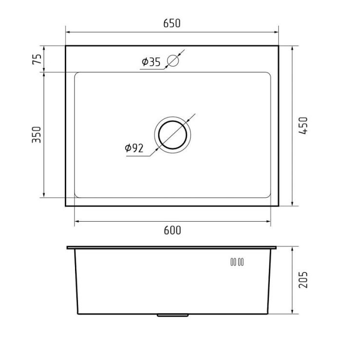 Кухонная мойка GranFest Metal 6545 PVD графит, 65 x 45 см, цвет графит