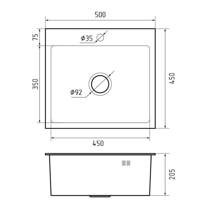 Кухонная мойка GranFest Metal 5045 PVD графит, 50 x 45 см, цвет графит