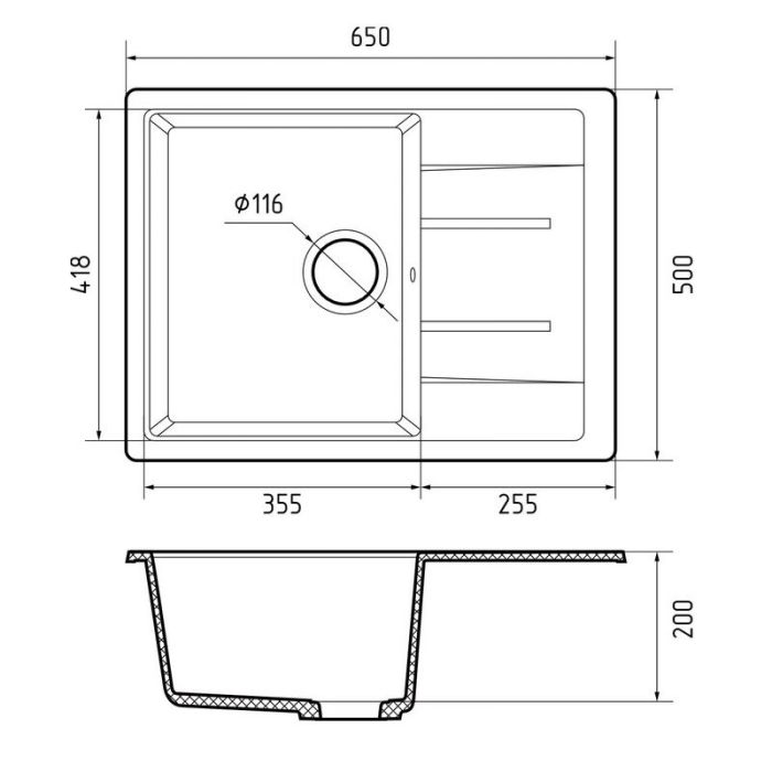 Кухонная мойка GranFest Quadro Q-650L кашемир, 65 х 50 см, цвет кашемир