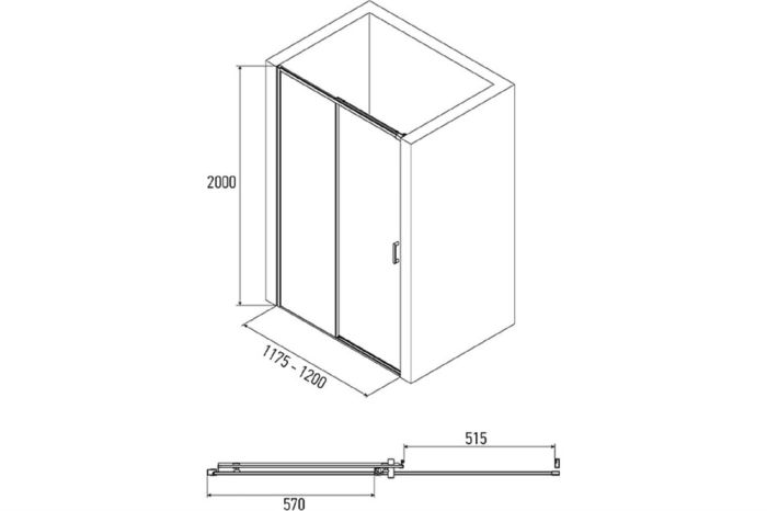 Дверь в нишу Alex Baitler AB61B120 (1200*2000) прозрачное, двери раздвижные, проф черный