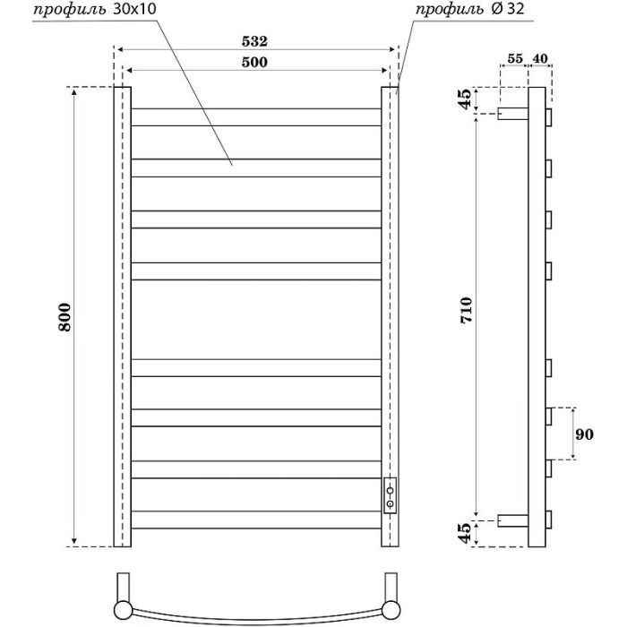 Электрический полотенцесушитель Point Антея PN17858W П8 500x800 диммер справа Белый