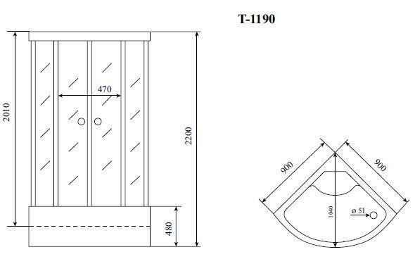 Душевая кабина Timo Standart 90*90*220  (T-1190)