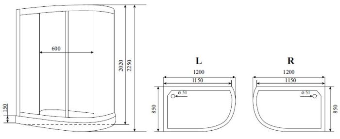 Душевая кабина Timo Standart Black 120*85*220  (T-6602BL)