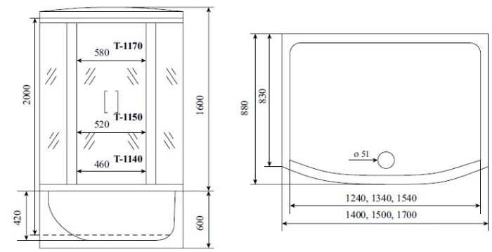 Душевая кабина Timo Standart Black 150*88*220  (T-6650B)