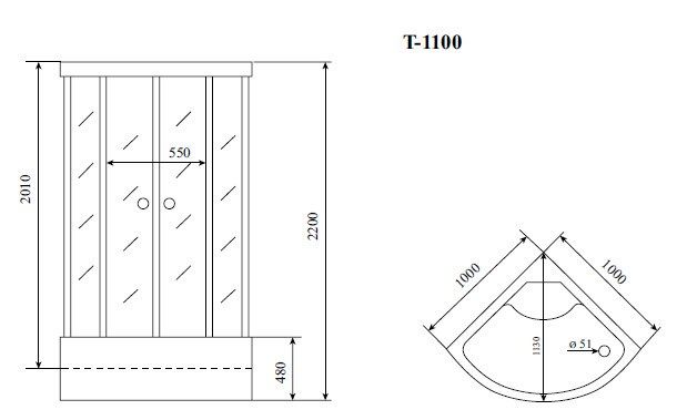 Душевая кабина Timo Standart Silver Fabric 100*100*220  (T-6600SF)