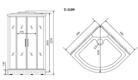 Душевая кабина Timo Standart Silver Fabric 90*90*220  (T-6609SF)