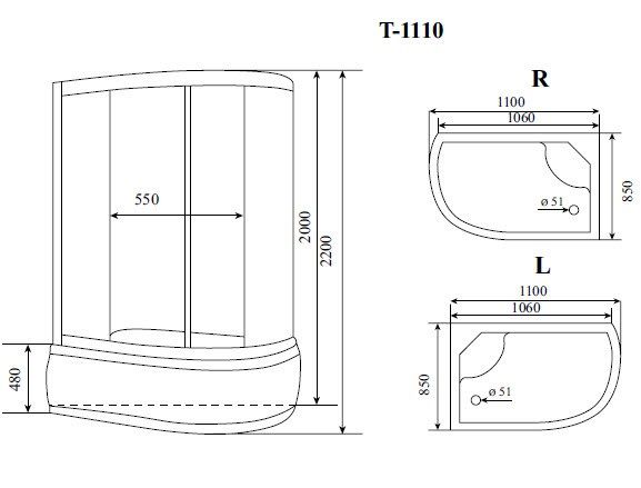 Душевая кабина Timo Standart Silver Fabric 110*85*220  (T-6610SR)