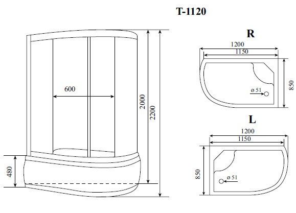 Душевая кабина Timo Standart Silver Fabric 120*85*220  (T-6620SFR)