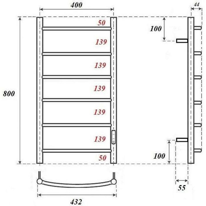 Электрический полотенцесушитель Point Афина PN04848B П6 400x800 диммер справа Черный