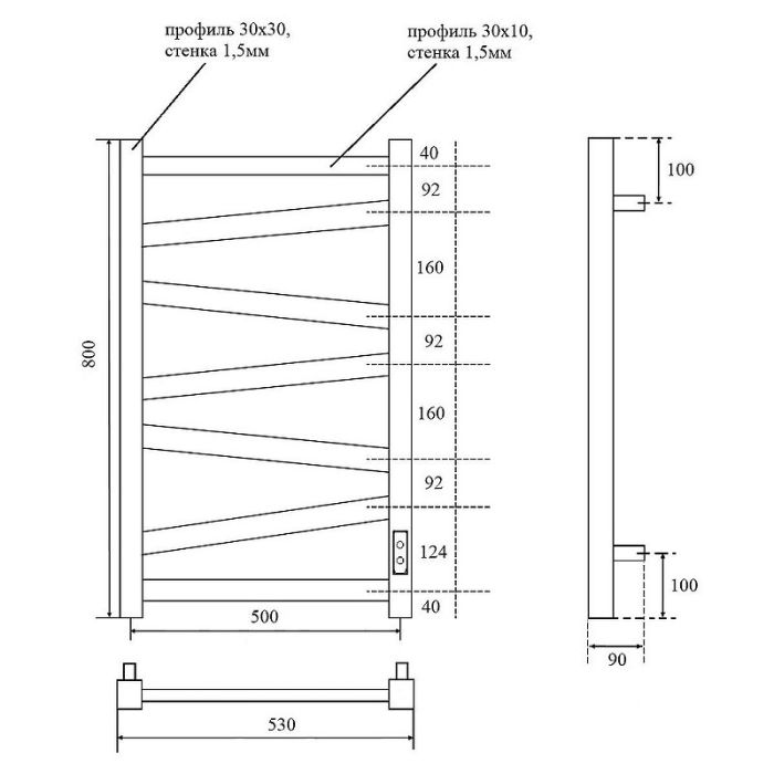 Электрический полотенцесушитель Point Феникс PN15858W П7 500x800 диммер справа Белый