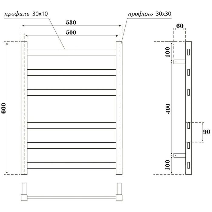 Водяной полотенцесушитель Point Меркурий PN83156B П6 500x600 Черный