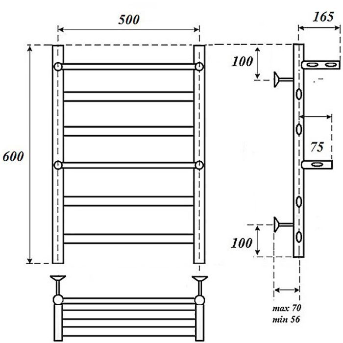 Водяной полотенцесушитель Point Артемида PN14156P П4 500x600 c двумя полками Хром