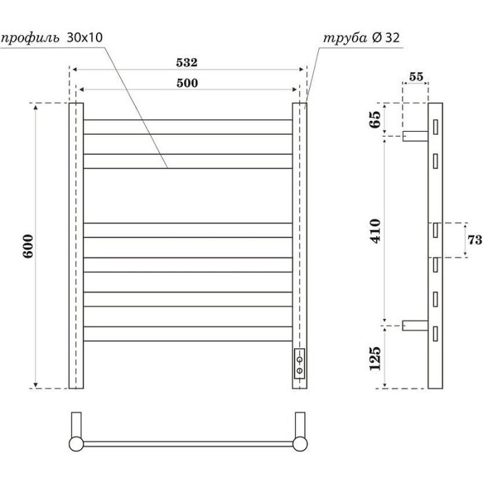 Электрический полотенцесушитель Point Селена PN16856B П6 500x600 диммер справа Черный