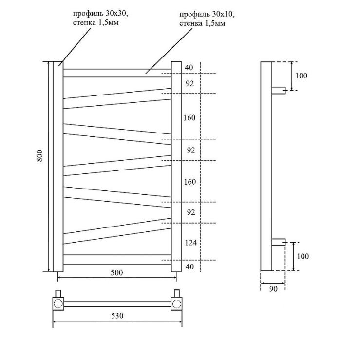 Водяной полотенцесушитель Point Феникс PN15158 П7 500x800 Хром