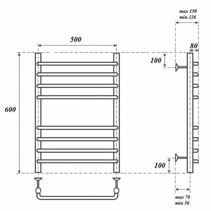 Водяной полотенцесушитель Point Нептун Премиум PN09156S П8 500x600 Хром