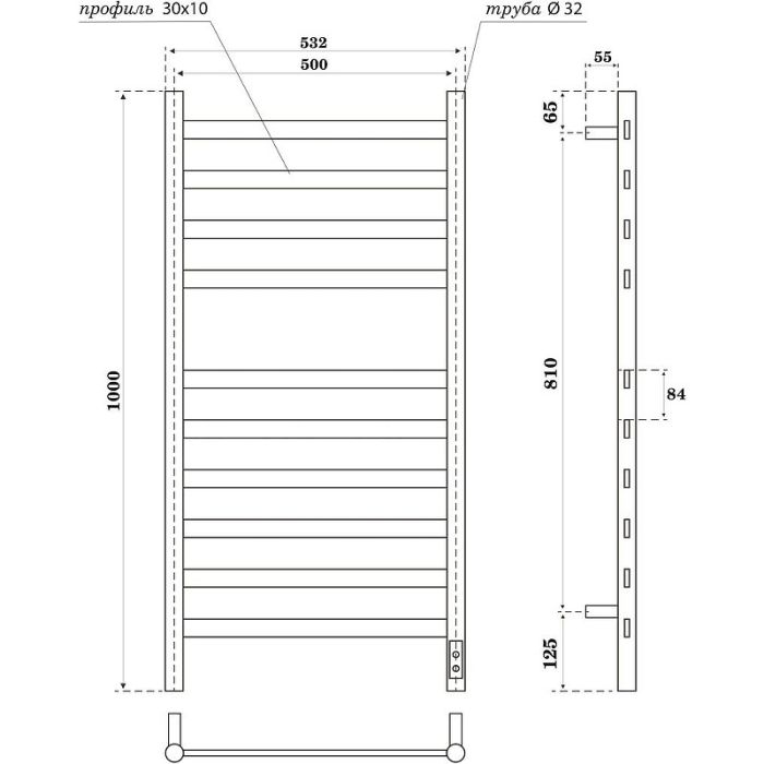 Электрический полотенцесушитель Point Селена PN16850W П8 500x1000 диммер справа Белый