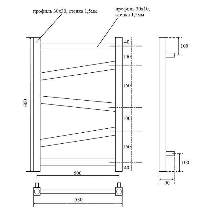 Водяной полотенцесушитель Point Феникс PN15156 П5 500x600 Хром