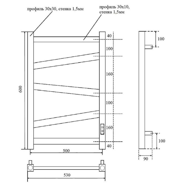 Электрический полотенцесушитель Point Феникс PN15856 П5 500x600 диммер справа Хром