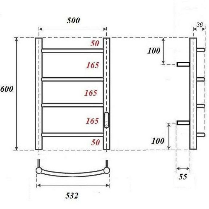 Электрический полотенцесушитель Point Афина PN04856W П4 500x600 диммер справа Белый