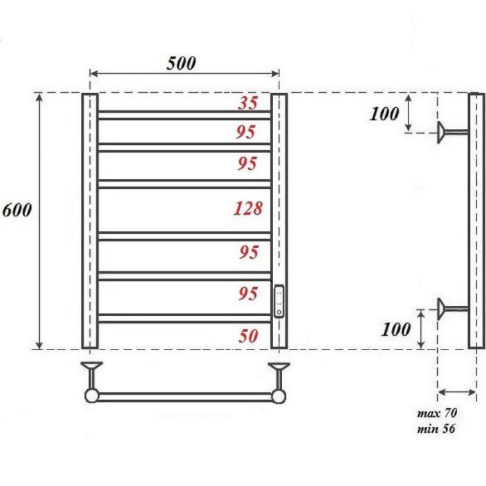 Электрический полотенцесушитель Point Аврора PN10856BR П6 500x600 диммер справа Бронза