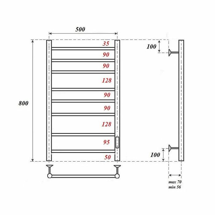 Электрический полотенцесушитель Point Аврора PN10858 П8 500x800 диммер справа Хром