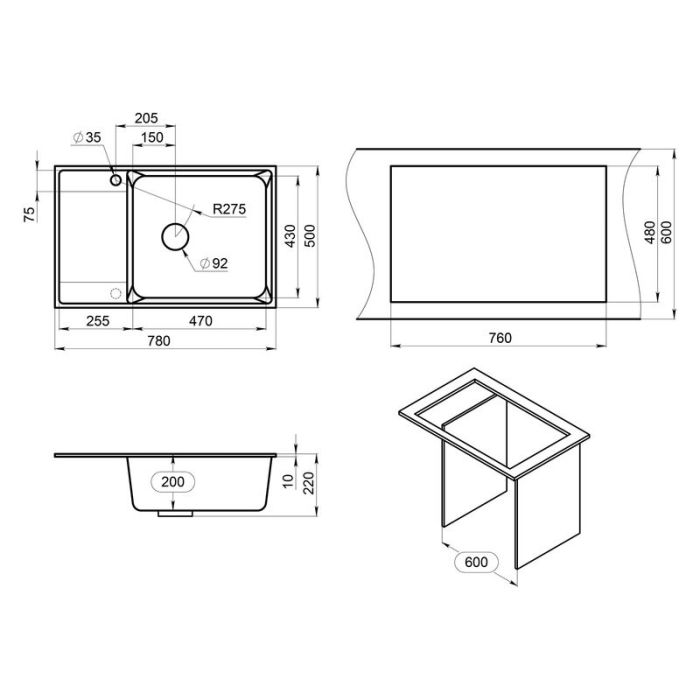 Мойка кухонная Point Этна 78, PN3012GR, цвет графит