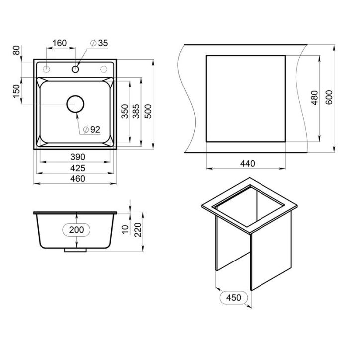 Мойка кухонная Point Мисти 60, PN3011GR, цвет графит