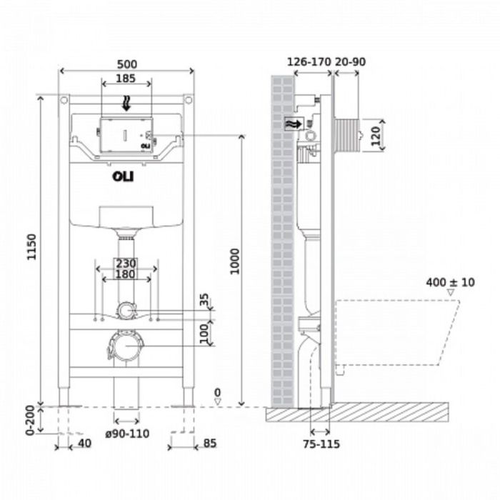 Комплект инсталляция OLI 120 Eco Sanitarblock pneumatic с унитазом Point Вега PN41711GM, сиденье микролифт, клавиша OLI Karisma, цвет белый, 879235pKA01+PN41711GM