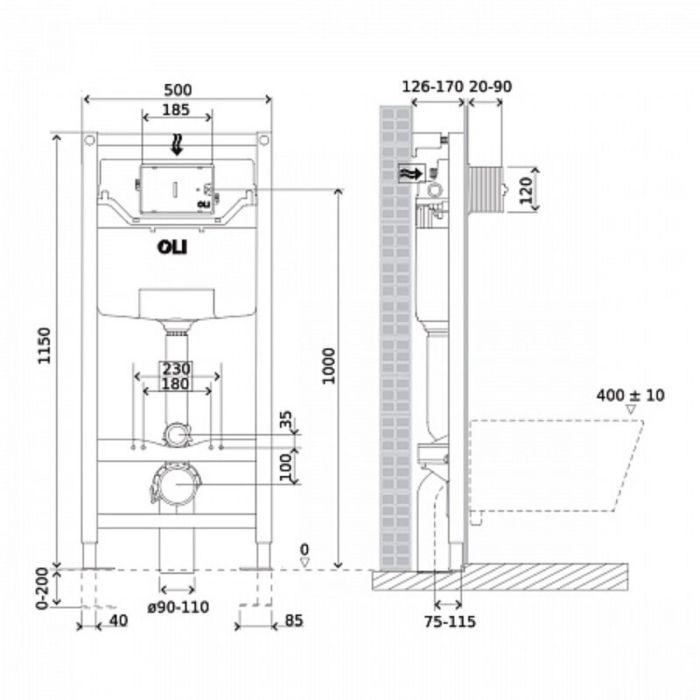 Комплект инсталляция OLI 120 Eco Sanitarblock pneumatic с унитазом Point Виктория PN41061, сиденье микролифт, клавиша OLI Karisma, цвет белый, 879235pKA01+PN41061