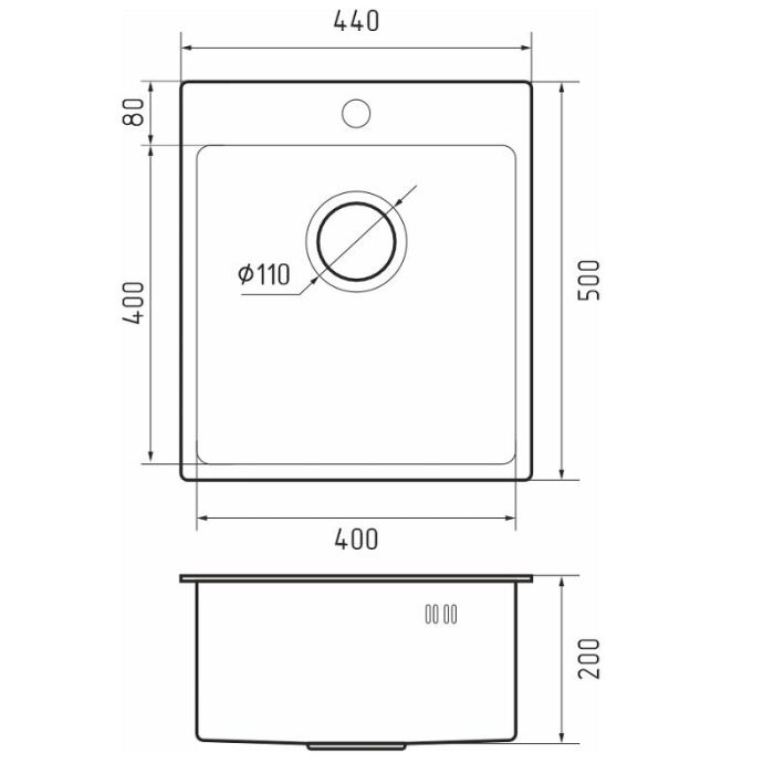 Кухонная мойка Rivelato Rinox 4450, 44 x 50 см, цвет нержавеющая сталь