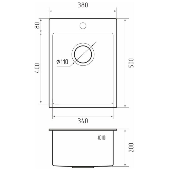 Кухонная мойка Rivelato Rinox 3850, 38 x 50 см, цвет нержавеющая сталь