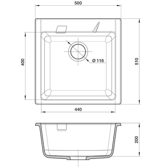 Кухонная мойка Rivelato Raum RM-50 topazio, 50 x 51 см, кварц, цвет топаз