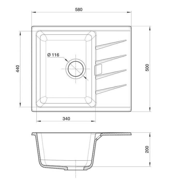 Кухонная мойка Rivelato Raum RM-58 antracite, 58 x 50 см, кварц, цвет антрацит