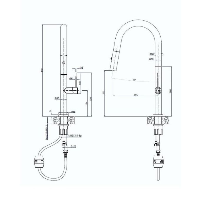 Смеситель Rivelato Asti 3972500 cromo, для кухонной мойки, с вытягиваемым изливом, цвет хром