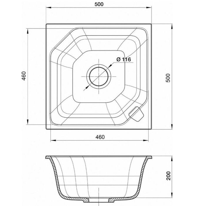 Кухонная мойка Rivelato Locus LS-50 grigio metallizzat, 50 x 50 см, кварц, цвет серый металлик